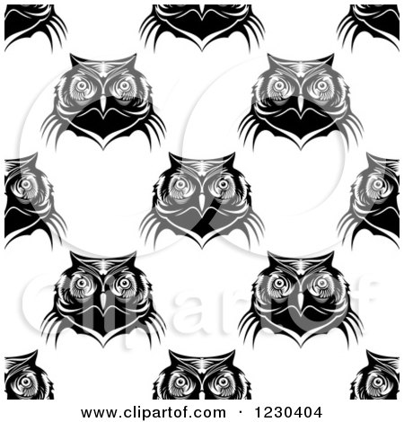 Clipart of a Seamless Pattern Background of Owls in Black and White 5 - Royalty Free Vector Illustration by Vector Tradition SM