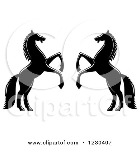 Clipart of Two Black and White Rearing Horses 2 - Royalty Free Vector Illustration by Vector Tradition SM