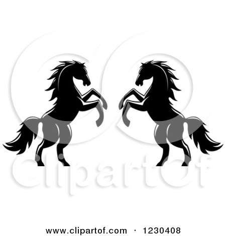 Clipart of Two Black and White Rearing Horses - Royalty Free Vector Illustration by Vector Tradition SM