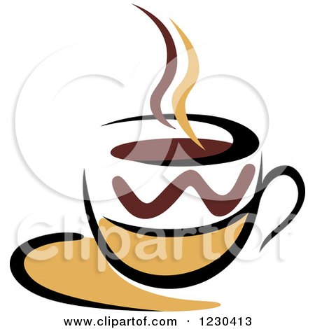 Clipart of a Tan and Brown Hot Steamy Coffee Cup 5 - Royalty Free Vector Illustration by Vector Tradition SM