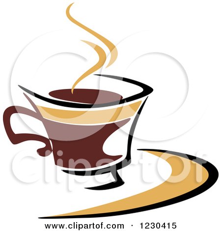 Clipart of a Tan and Brown Hot Steamy Coffee Cup 4 - Royalty Free Vector Illustration by Vector Tradition SM