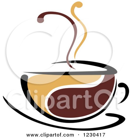 Clipart of a Tan and Brown Hot Steamy Coffee Cup 7 - Royalty Free Vector Illustration by Vector Tradition SM