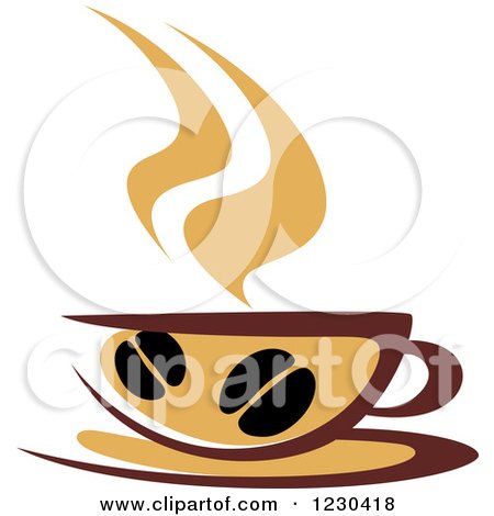 Clipart of a Tan and Brown Hot Steamy Coffee Cup 6 - Royalty Free Vector Illustration by Vector Tradition SM