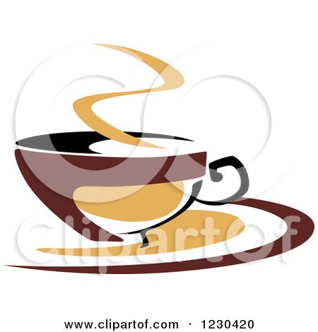 Clipart of a Tan and Brown Hot Steamy Coffee Cup 9 - Royalty Free Vector Illustration by Vector Tradition SM
