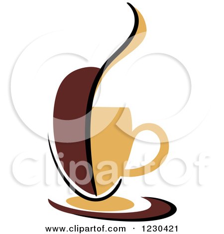 Clipart of a Tan and Brown Hot Steamy Coffee Cup and Half Bean - Royalty Free Vector Illustration by Vector Tradition SM