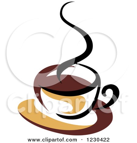 Clipart of a Tan and Brown Hot Steamy Coffee Cup - Royalty Free Vector Illustration by Vector Tradition SM