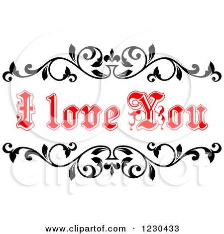 Clipart of a Red I Love You Text and Black Vines - Royalty Free Vector Illustration by Vector Tradition SM