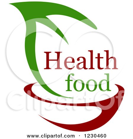 Clipart of a Green Leaf Red Bowl and Health Food Text - Royalty Free Vector Illustration by Vector Tradition SM