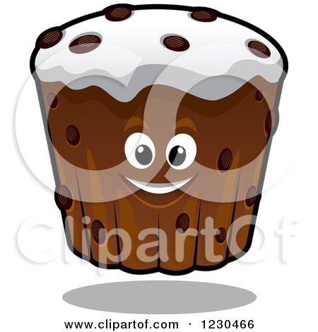 Clipart of a Happy Floating Chocolate Chip Cupcake - Royalty Free Vector Illustration by Vector Tradition SM