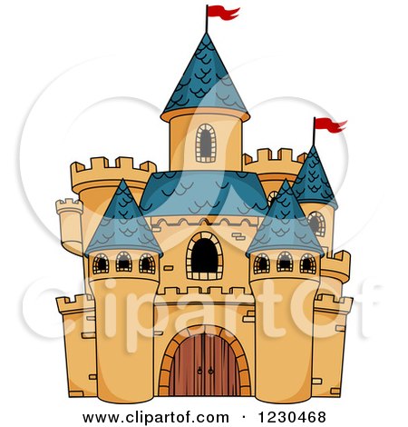 Clipart of a Castle with Blue Turrets - Royalty Free Vector Illustration by Vector Tradition SM