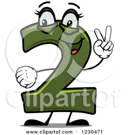 Clipart of a Happy Green Number Two Character Holding up 2 Fingers - Royalty Free Vector Illustration by Vector Tradition SM