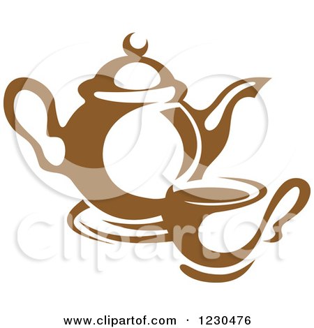 Clipart of a Brown Tea Pot and Cup - Royalty Free Vector Illustration by Vector Tradition SM