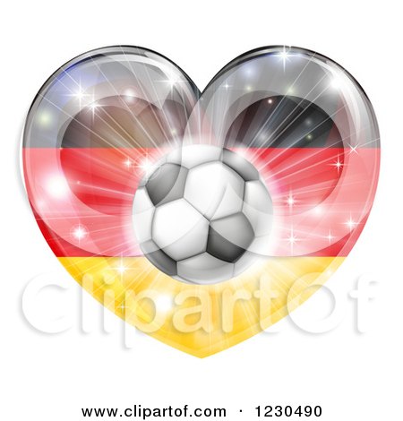 Clipart of a Reflective German Flag Heart and Soccer Ball - Royalty Free Vector Illustration by AtStockIllustration