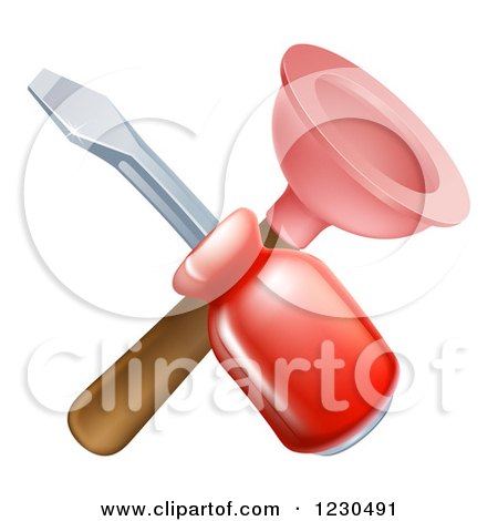 Clipart of a Crossed Plunger and Red Handled Screwdriver - Royalty Free Vector Illustration by AtStockIllustration