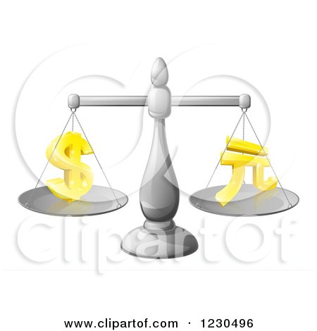 Clipart of a 3d Scale Comparing the Dollar and Yuan - Royalty Free Vector Illustration by AtStockIllustration