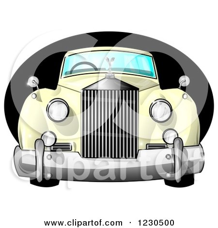 Clipart of a Vintage Antique Luxury Car over a Black Oval - Royalty Free Illustration by djart