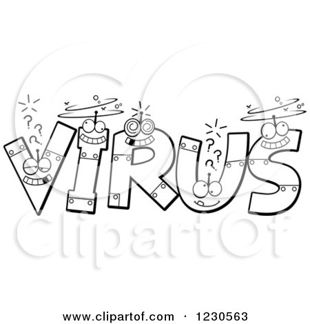 Clipart of Outlined Robot Letters Forming the Word VIRUS - Royalty Free Vector Illustration by Cory Thoman