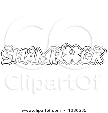 Clipart of Outlined Leatters Forming the Word SHAMROCK with a Clover - Royalty Free Vector Illustration by Cory Thoman