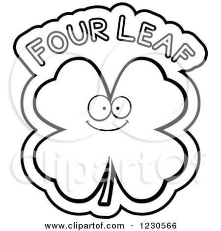 Clipart of an Outlined Happy Shamrock with Four Leaf Text - Royalty Free Vector Illustration by Cory Thoman