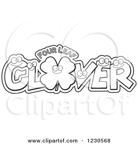 Clipart of Outlined Leatters Forming the Word CLOVER with a Shamrock and Four Leaf Text - Royalty Free Vector Illustration by Cory Thoman