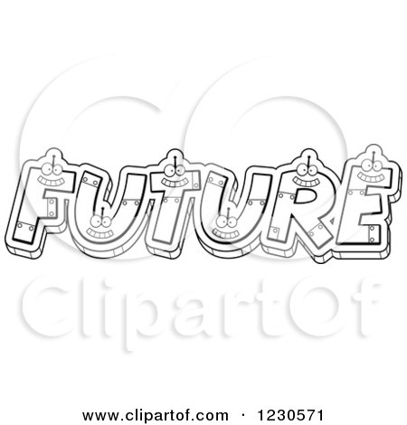 Clipart of Outlined Robot Letters Forming the Word FUTURE - Royalty Free Vector Illustration by Cory Thoman