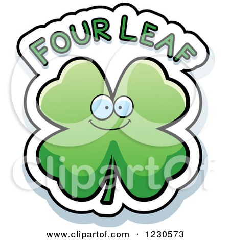 Clipart of a Happy Shamrock with Four Leaf Text - Royalty Free Vector Illustration by Cory Thoman