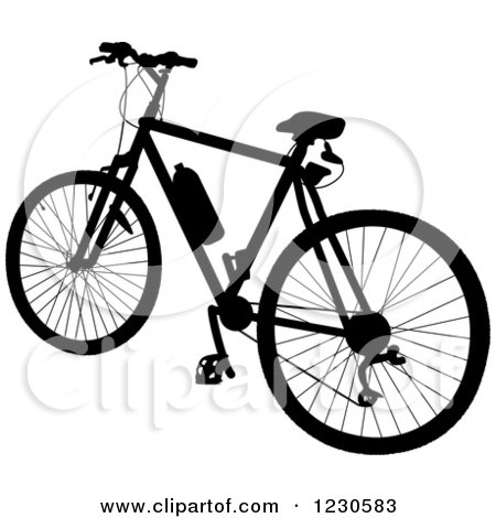 Clipart of a Black Silhouetted Bicycle with a Water Bottle - Royalty Free Vector Illustration by Maria Bell