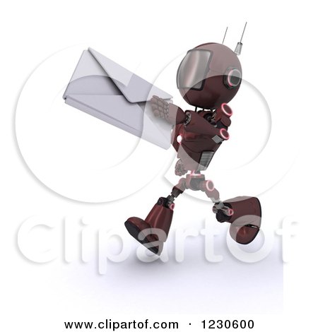 Clipart of a 3d Red Android Robot Running with a Letter Envelope - Royalty Free Illustration by KJ Pargeter