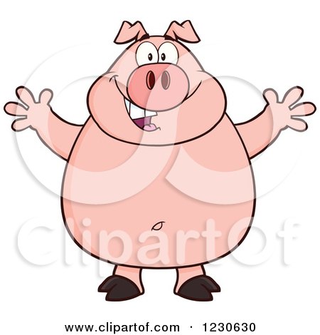 Clipart of a Happy Pig with Open Arms for a Hug - Royalty Free Vector Illustration by Hit Toon