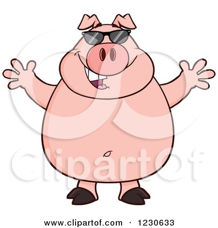 Clipart of a Happy Pig with Sunglasses and Open Arms - Royalty Free Vector Illustration by Hit Toon