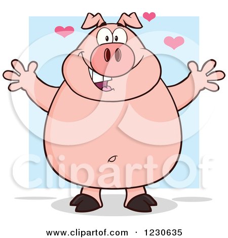 Clipart of a Pig with Hearts and Open Arms for a Hug - Royalty Free Vector Illustration by Hit Toon