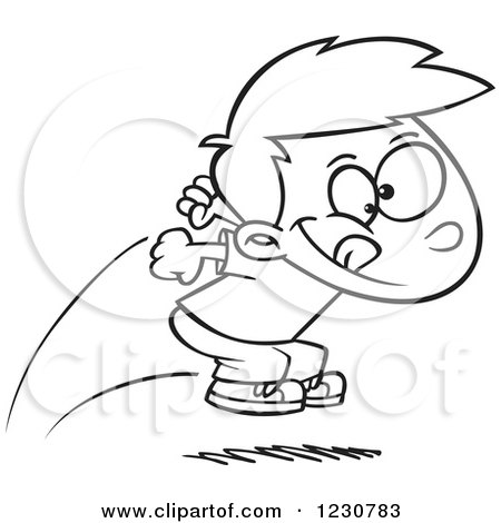 Clipart of a Line Art Cartoon Boy Jumping - Royalty Free Vector Illustration by toonaday