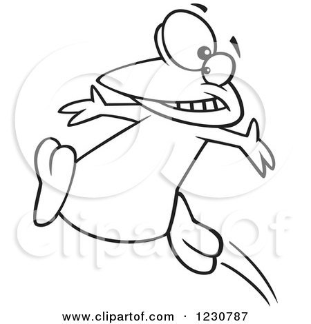 Clipart of a Line Art Cartoon Happy Penguin Jumping - Royalty Free Vector Illustration by toonaday