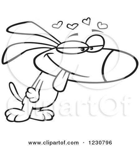 Clipart of a Line Art Cartoon Infatuated Dog in Love - Royalty Free Vector Illustration by toonaday