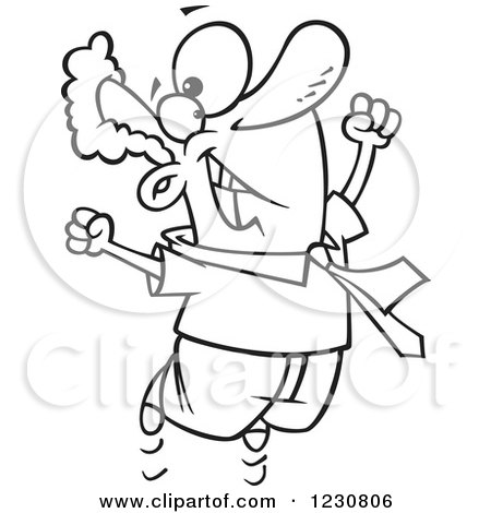 Clipart of a Line Art Cartoon Happy Business Man Jumping - Royalty Free Vector Illustration by toonaday