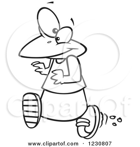 Clipart of a Line Art Cartoon Penguin Running - Royalty Free Vector Illustration by toonaday