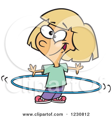 Clipart of a Cartoon Blond Girl Using a Hula Hoop - Royalty Free Vector Illustration by toonaday