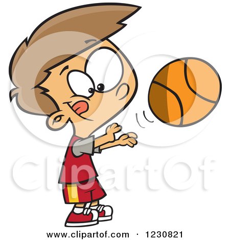 Clipart of a Cartoon Caucasian Boy Shooting a Basketball - Royalty Free Vector Illustration by toonaday