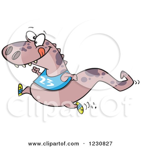 Clipart of a Cartoon Purple T Rex Dinosaur Jogging - Royalty Free Vector Illustration by toonaday