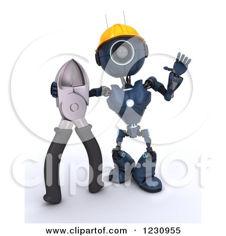Clipart of a 3d Blue Android Construction Robot with Wire Cutters 2 - Royalty Free Illustration by KJ Pargeter
