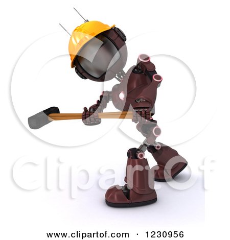 Clipart of a 3d Red Android Construction Robot with a Sledgehammer - Royalty Free Illustration by KJ Pargeter