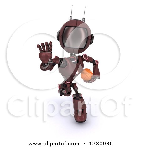 Clipart of a 3d Red Android Robot Playing American Football - Royalty Free Illustration by KJ Pargeter