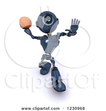 Clipart of a 3d Blue Android Robot Playing American Football - Royalty Free Illustration by KJ Pargeter