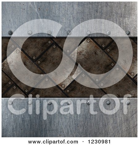 Clipart of a 3d Scratched Metal Background with Diagonal Tiles - Royalty Free Illustration by KJ Pargeter
