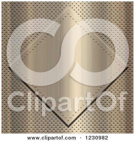 Clipart of a 3d Brushed Gold Plaque over Perforated Metal - Royalty Free Illustration by KJ Pargeter
