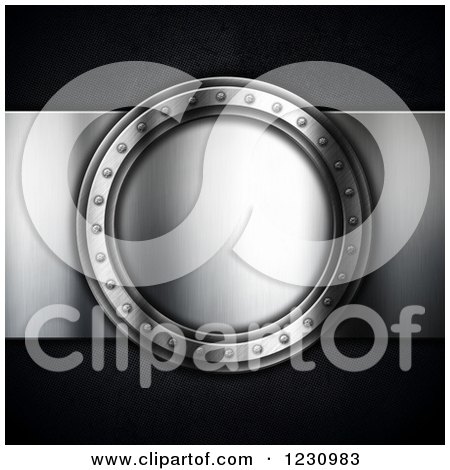 Clipart of a 3d Silver Round Plaque on Black - Royalty Free Illustration by KJ Pargeter