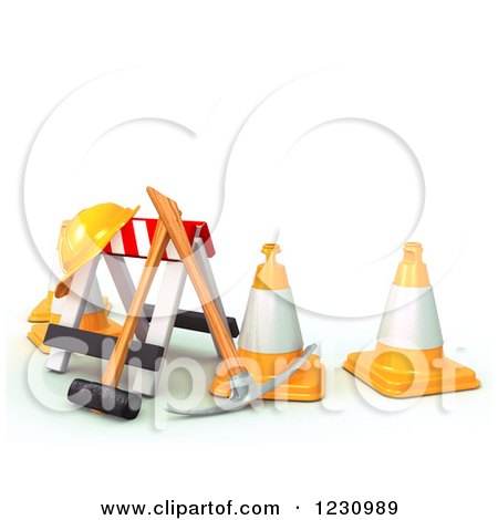 Clipart of a 3d Barrier and Construction Tools - Royalty Free Illustration by KJ Pargeter