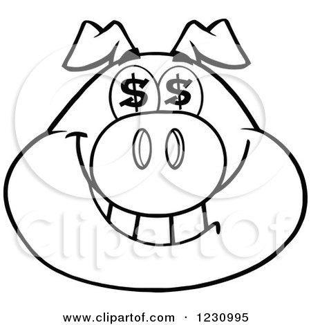 Clipart of an Outlined Pig Head with Dollar Eyes - Royalty Free Vector Illustration by Hit Toon