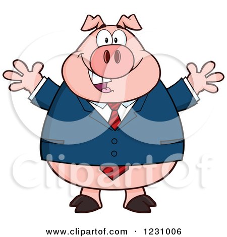 Clipart of a Business Pig with Open Arms - Royalty Free Vector Illustration by Hit Toon
