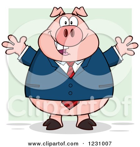 Clipart of a Happy Business Pig with Open Arms - Royalty Free Vector Illustration by Hit Toon